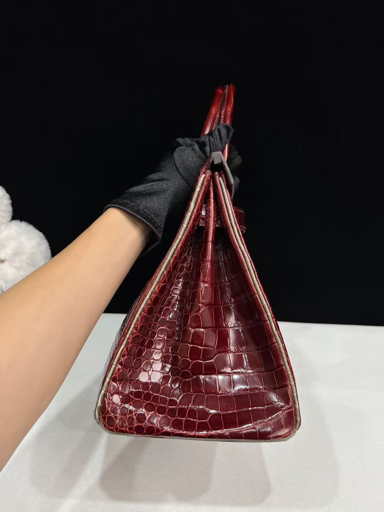 Hermes Birkin 30 Bordeaux Shiny Crocodile Leather Palladium Hardware