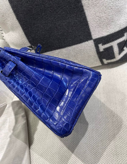 Hermes birkin 25 blue electric shiny Niloticus crocodile leather palladium hardware