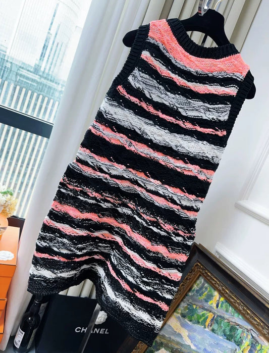 Chanel 20S Black/Pink Knit Dress
