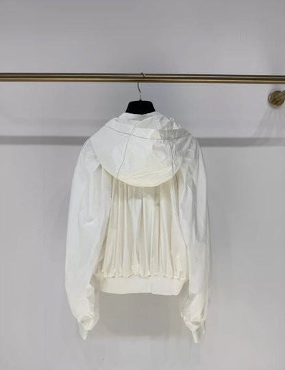 Chanel 25M coco beach white silk taffeta butterfly hooded