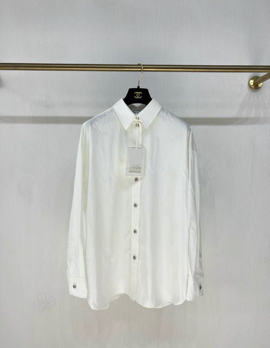 Chanel 24S white cotton canvas blouse size 40