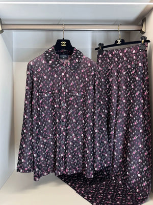 Chanel 24B Burgundy Floral Knit Cardigan