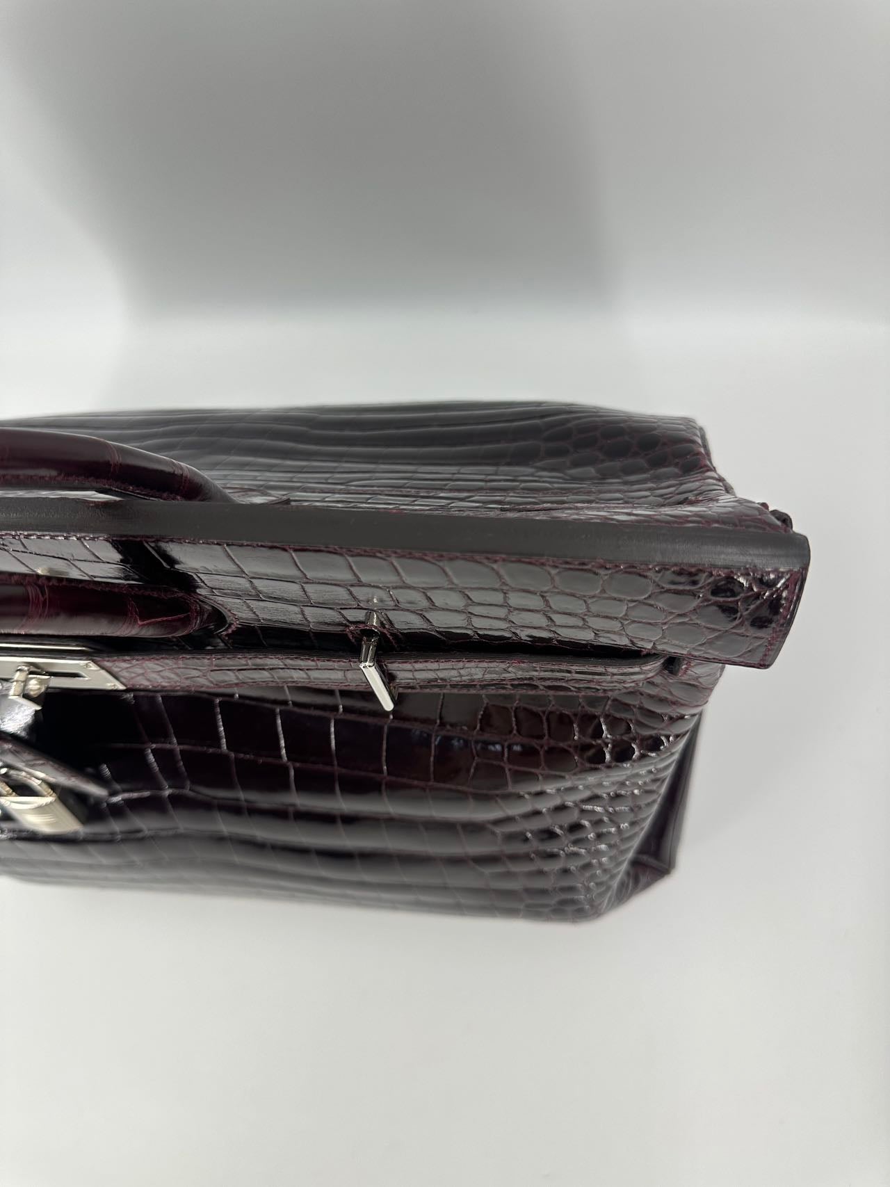 Hermes Birkin HAC 50 Bordeaux Shiny Crocodile leather palladium hardware