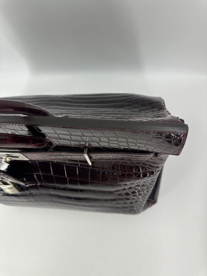 Hermes Birkin HAC 50 Bordeaux Shiny Crocodile leather palladium hardware
