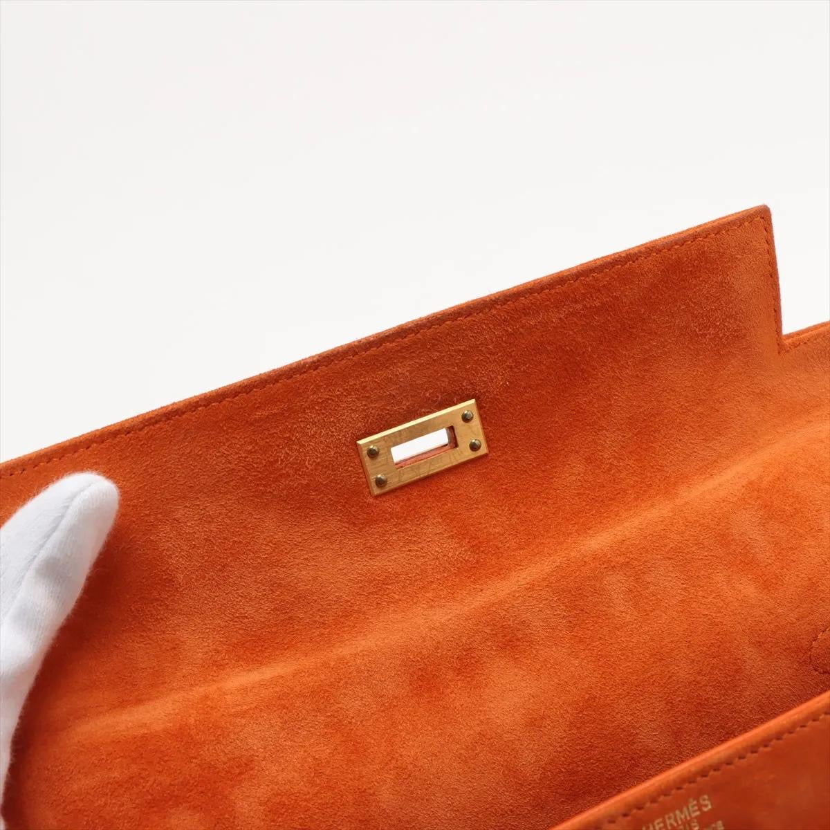 Hermes Kelly 25 Orange Doblis Suede Leather Gold Hardware