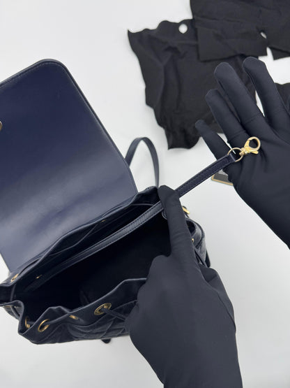 Chanel Dark Blue leather backpack with gold hardware