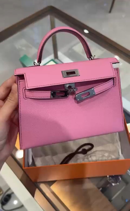 Hermes Mini Kelly 20 5P Pink Bubblegum Chèvre Leather with Palladium Hardware