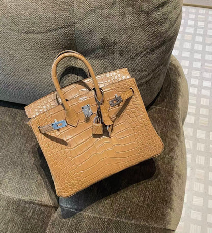 Hermès Birkin 25 2H Kraft matte crocodile leather palladium hardware