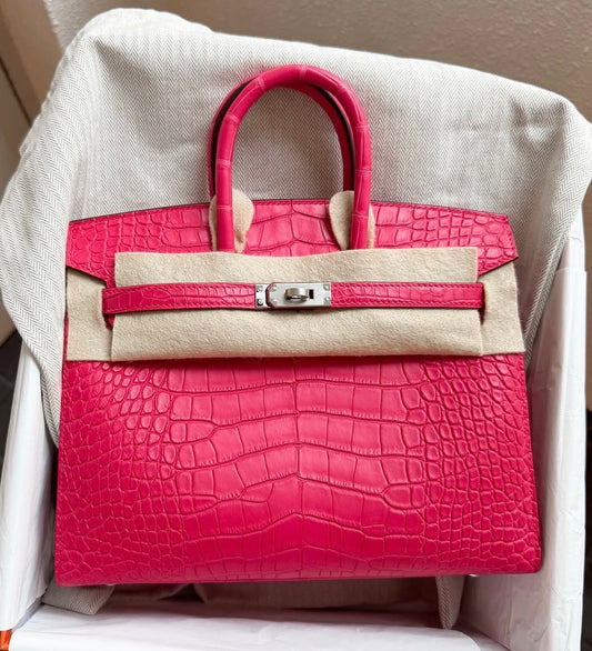 Hermes Birkin 25 Sellier Rose Extreme Matte Alligator Palladium Hardware