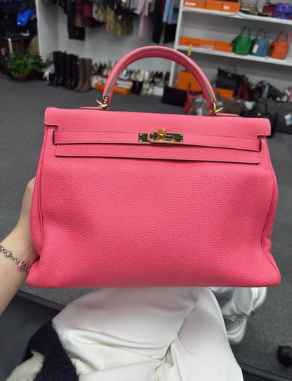 Hermes Kelly 35 pink Togo leather gold hardware
