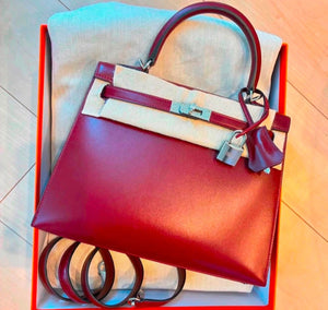 Hermes Kelly 25 Rouge H Box Palladium hardware