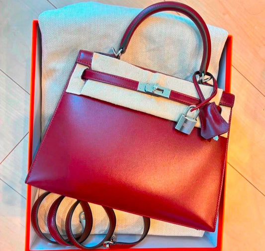 Hermes Kelly 25 Rouge H Box Palladium hardware