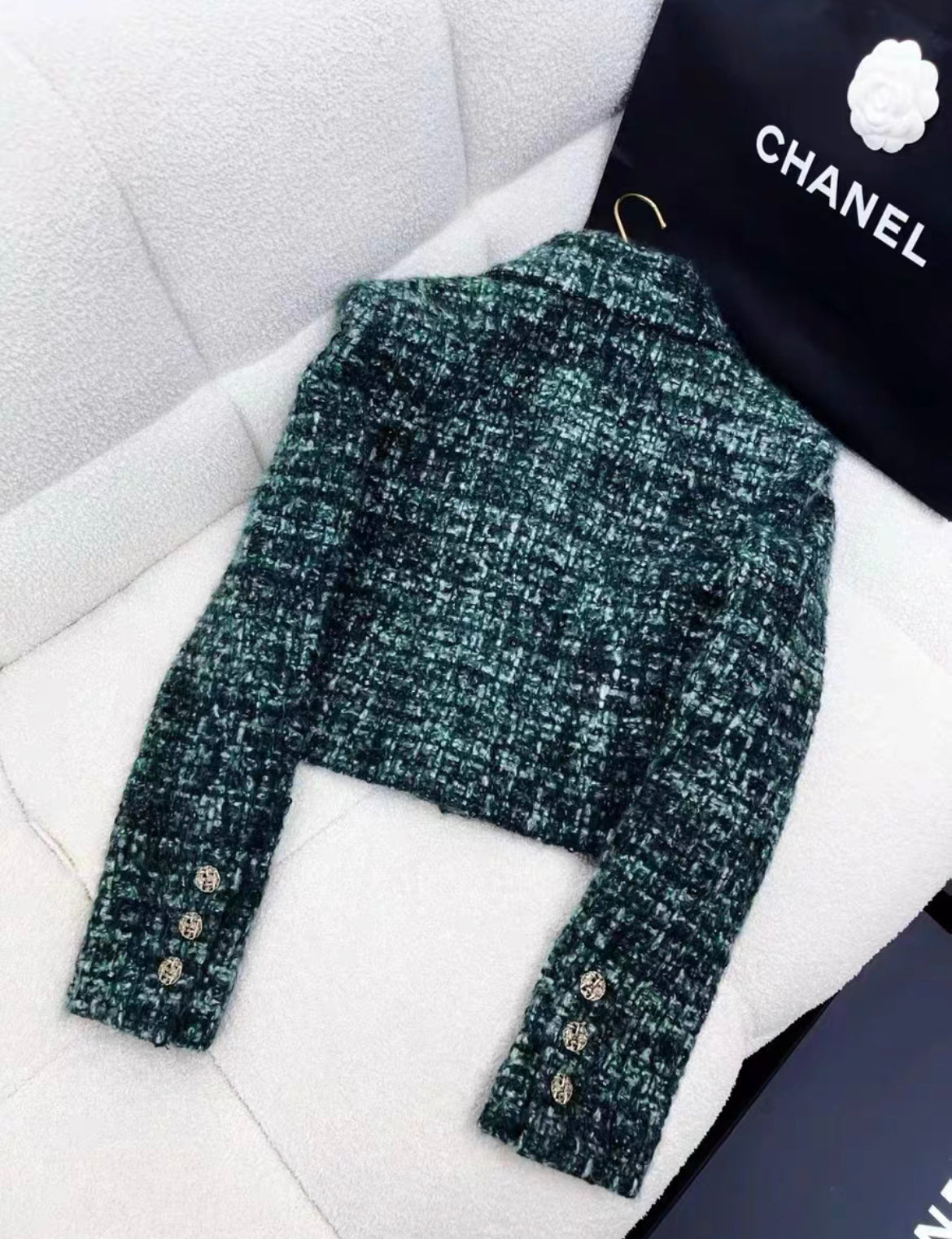 Chanel 18FW Dark Green Tweed Jacket size 36