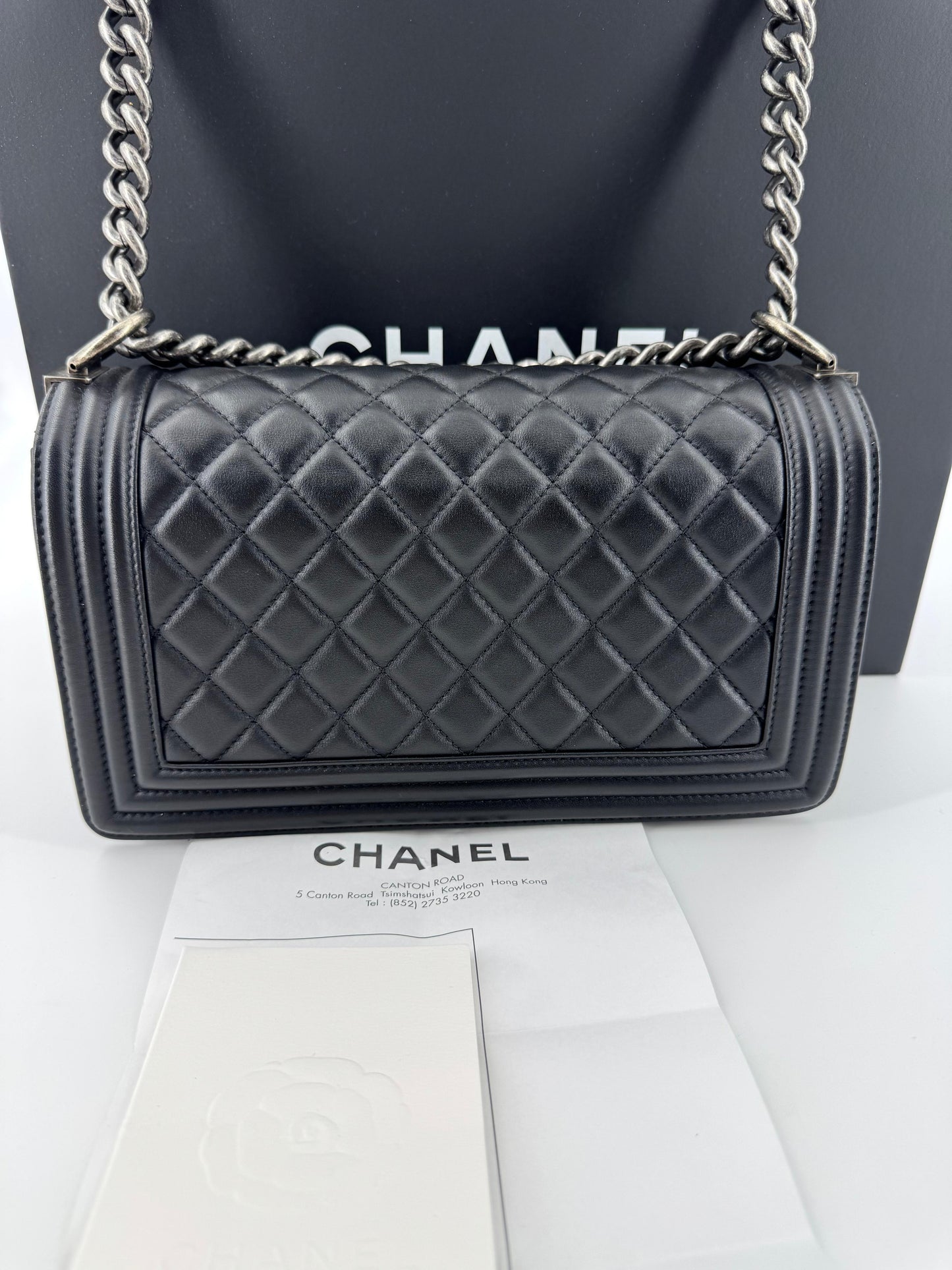 Chanel Boy black leather bag silver hardware