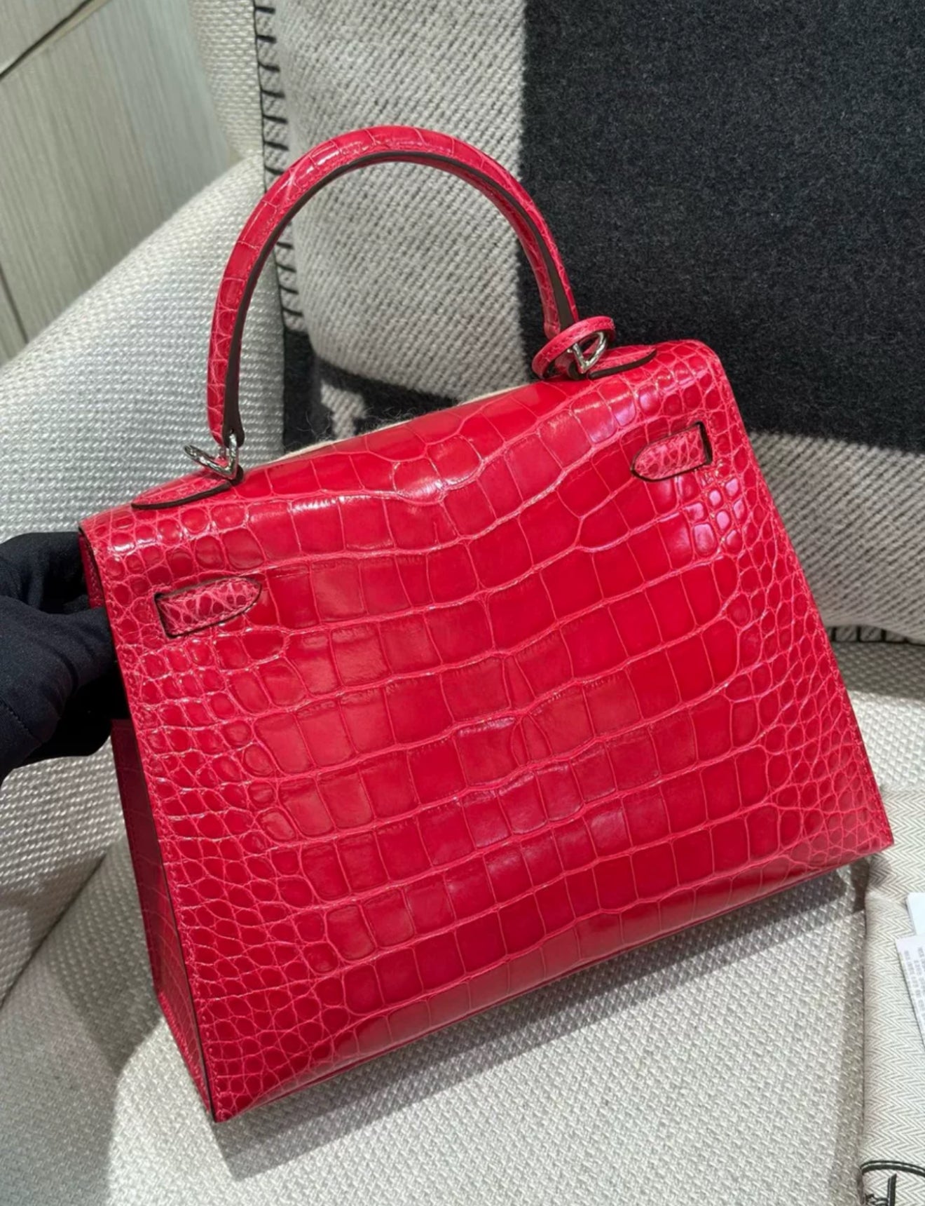 Hermès Kelly 25 Braise Shiny Alligator Palladium Hardware