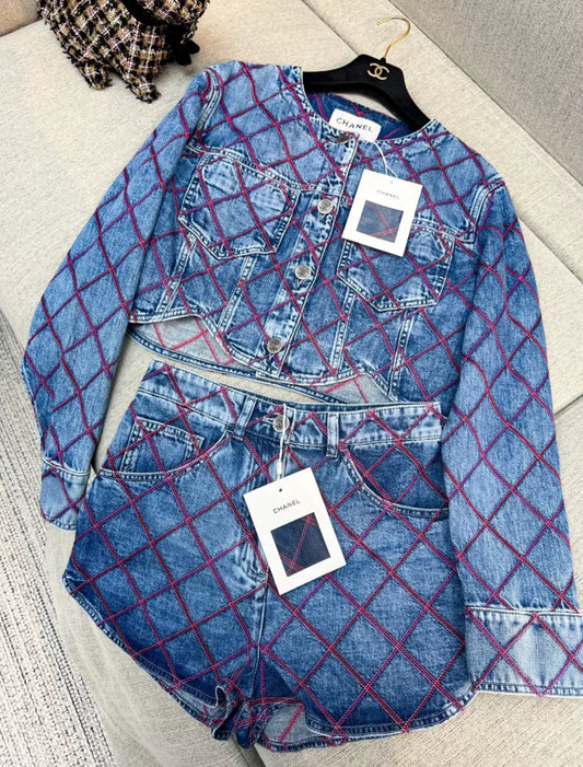 Chanel 22M Coco Beach Denim Jacket And Shorts