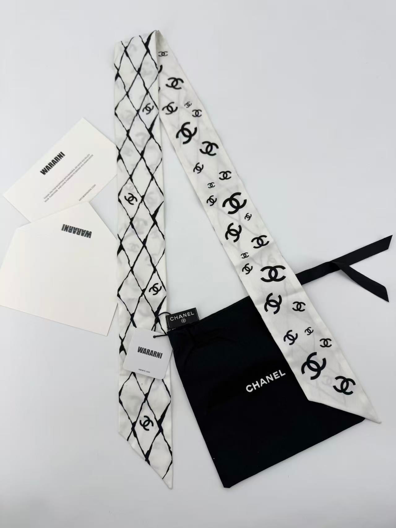 Chanel 23s Twilly Black and White Check Double C Scarf
