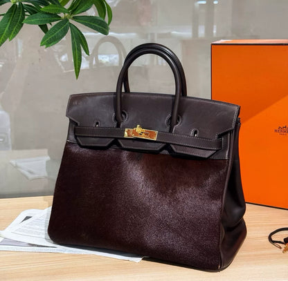 Super Rare Limited edition Hermes Birkin 32 Brown cowhide leather and horsehair leather gold hardware