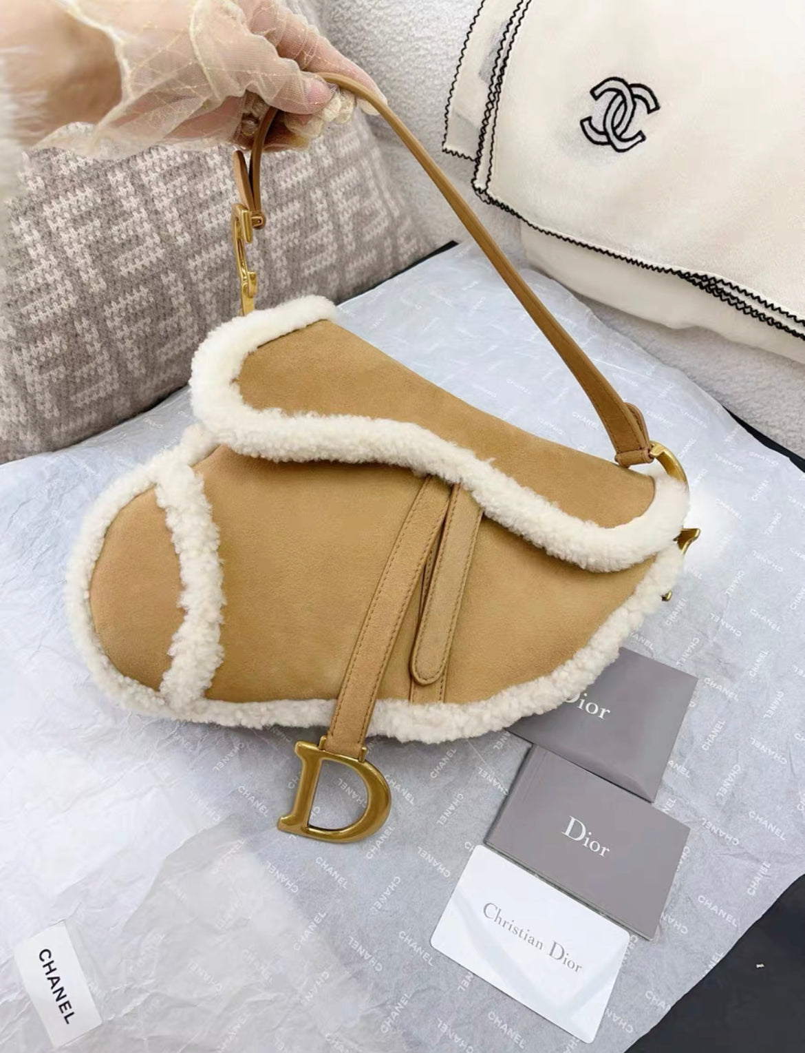 Dior Shearling Camel Limited Edition 2020 Saddle Bag