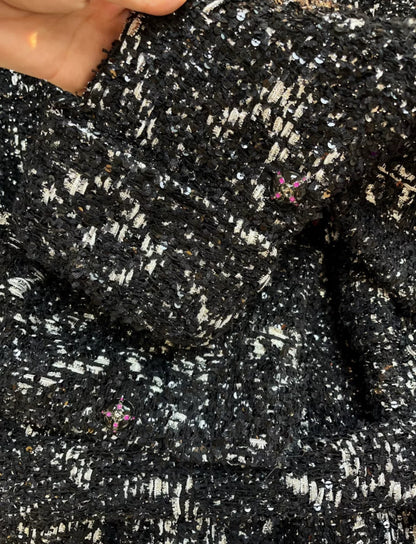 Chanel 24C Black Sequin Tweed Jacket with belt