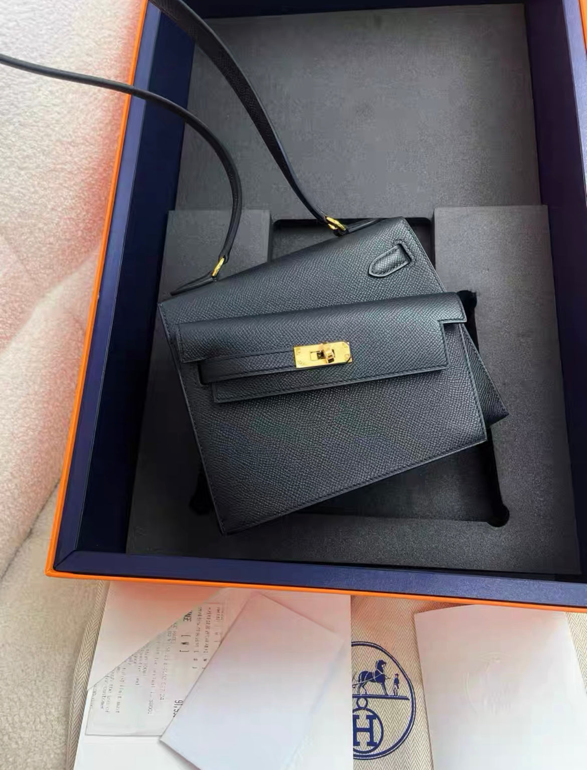 Hermès Kelly Sellier en Desordre 20 Black Epsom Gold Hardware stamp W full set with receipt brand new