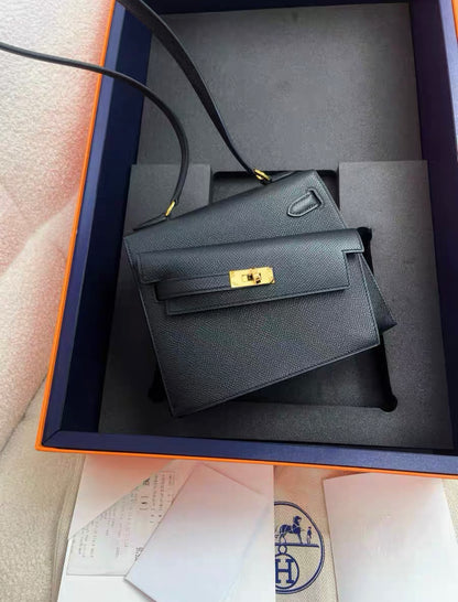 Hermès Kelly Sellier en Desordre 20 Black Epsom Gold Hardware stamp W full set with receipt brand new