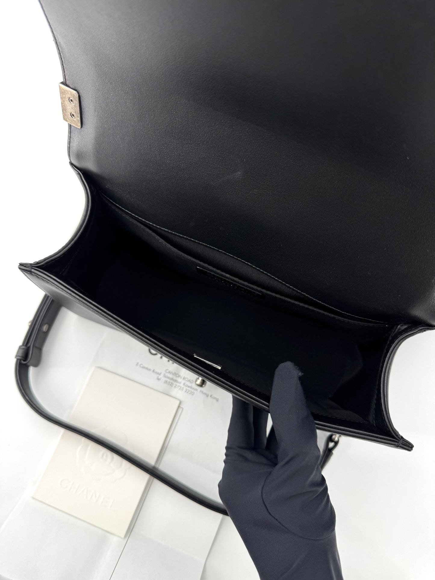 Chanel Boy black leather bag silver hardware