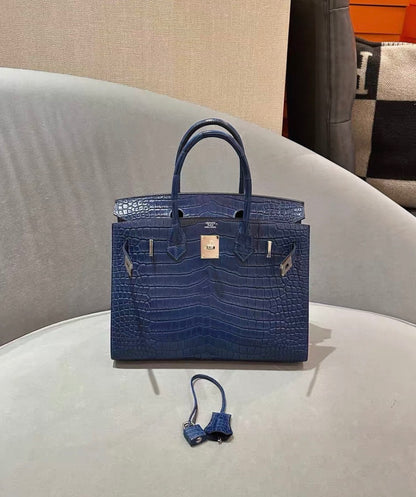 Hermes Birkin 30 Sellier Blue Indigo Matter Crocodile Leather Palladium Hardware