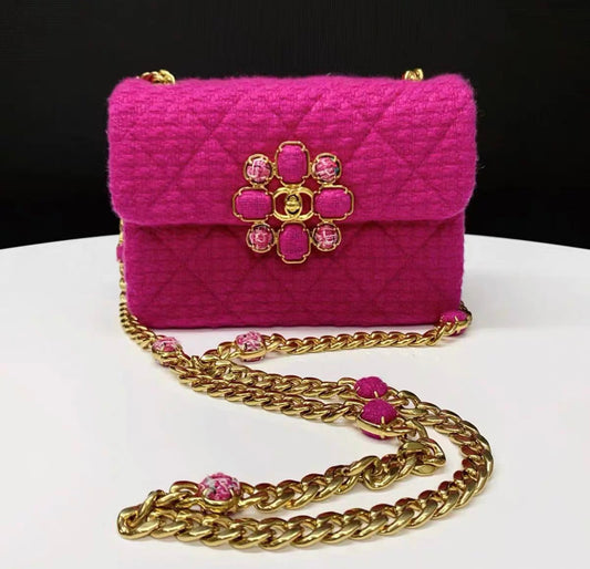 Chanel 22k pink tweed mini flap bag