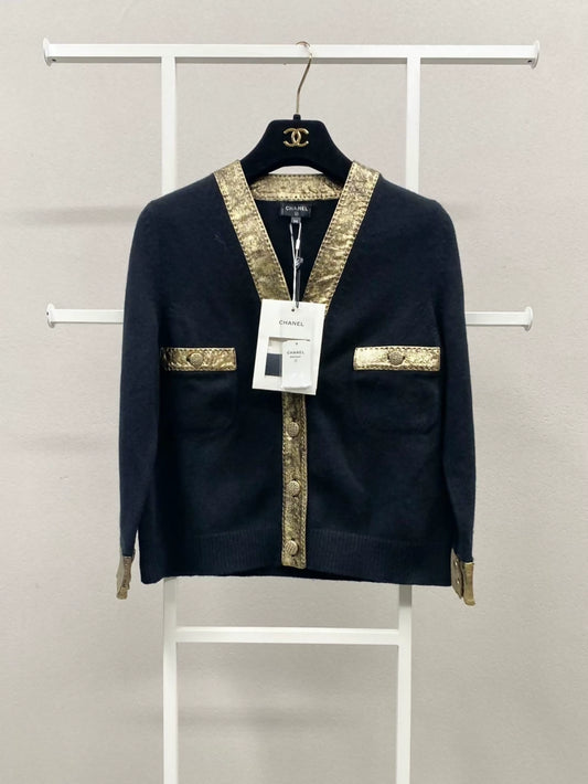 Chanel 18K Black and Gold Cashmere Cardigan