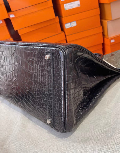 Hermes Birkin 40 black matte alligator leather palladium hardware
