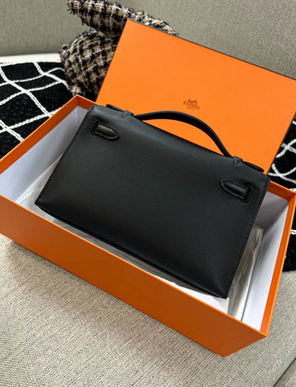 Hermes Mini Kelly Pochette Noir Black Swift Gold Hardware