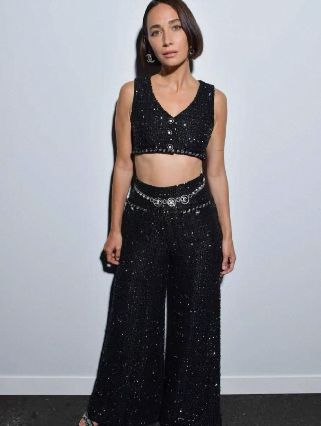 Chanel 22P Sequinned Wide-Leg Pants F36