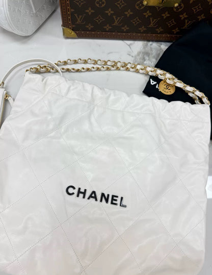 Chanel 22 Hobo Bag White Leather Gold Hardware