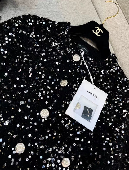 Chanel 23c black tweed sequin cardigan