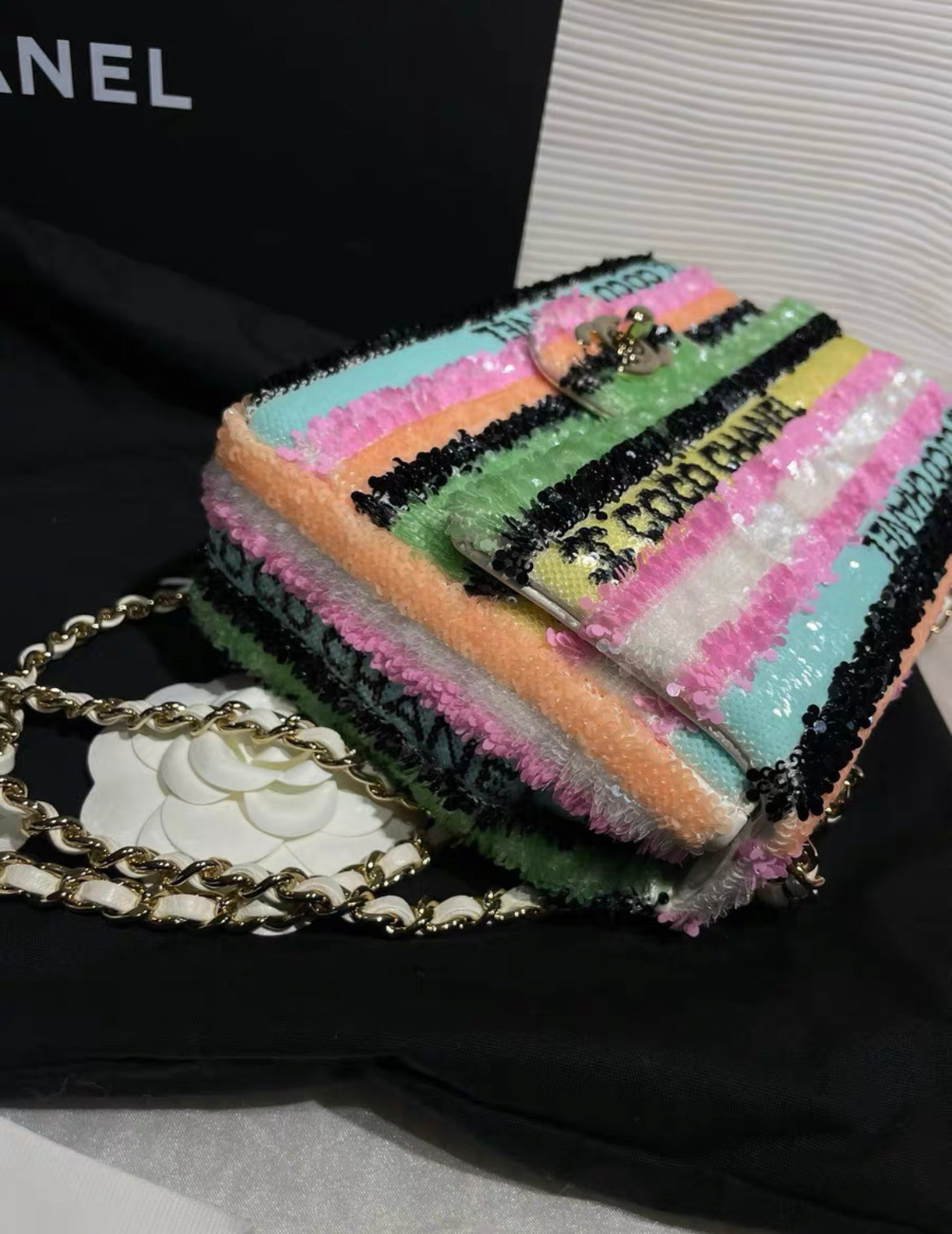 Chanel Rainbow Sequin Mini Rectangular Flap Bag