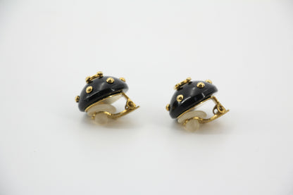 Chanel Vintage 96C Resin Black and Gold Polka Dot Clip-on Earrings