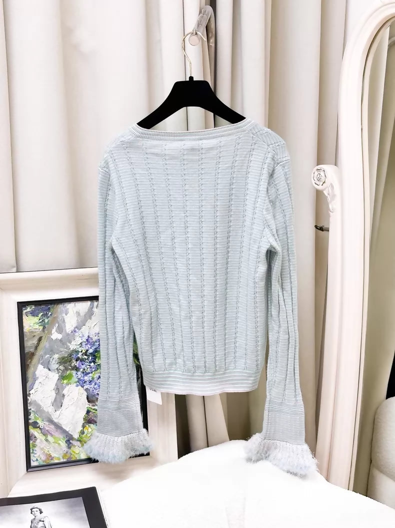 Chanel 25B blue mixed-tone flared sleeve knit cardigan
