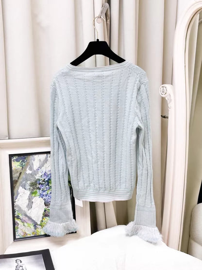 Chanel 25B blue mixed-tone flared sleeve knit cardigan