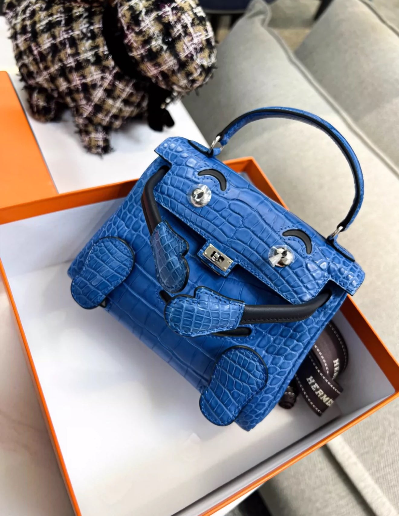 Hermes Kelly Doll Bleu Electric Matte Alligator & Black Swift