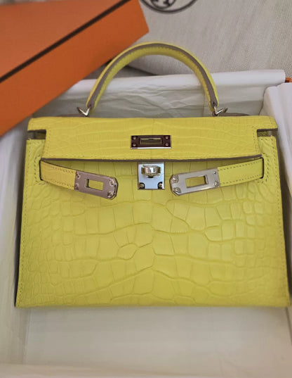 Hermès Mini Kelly Lime Matte Crocodile Leather Palladium Hardware