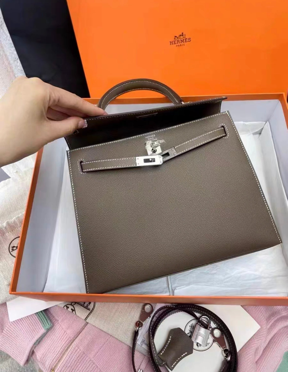 Hermès Kelly 25 Etoupe Epsom Palladium Hardware