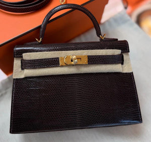 Hermes Mini Kelly 20 Havane Lizard leather Gold hardware