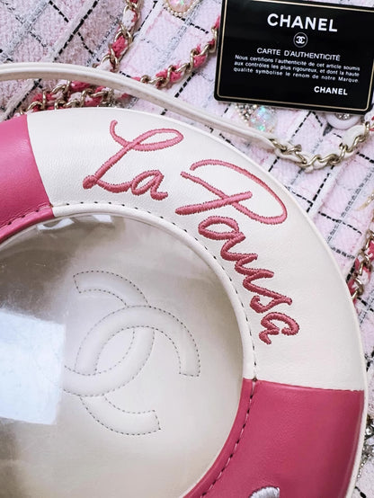 Chanel 19C Pink/White Lambskin Leather Coco Lifesaver Small Round Bag