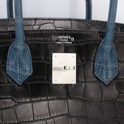 HERMÈS Birkin 30 Noir Colvert Matte Alligator Brushed Palladium