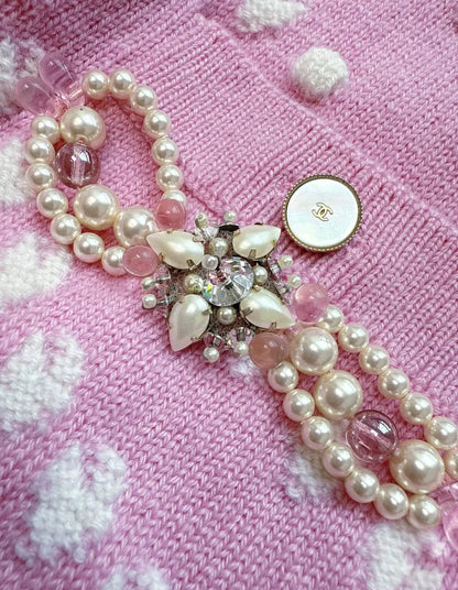 Chanel 25P pink pearl knitted cardigan