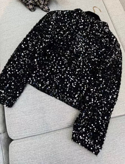 Chanel 23c black tweed sequin cardigan