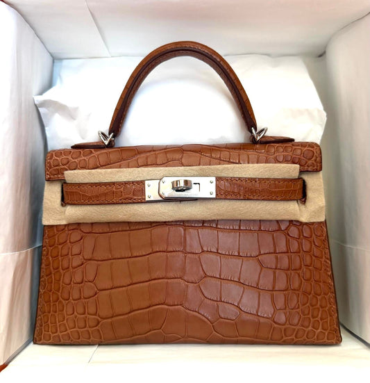 Hermes Mini Kelly 20 Gold Matte Alligator Palladium hardware