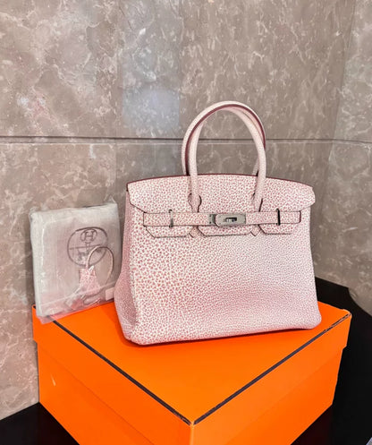 Vintage Hermès Birkin 30 Pink Dalmatian Buffalo Palladium Hardware