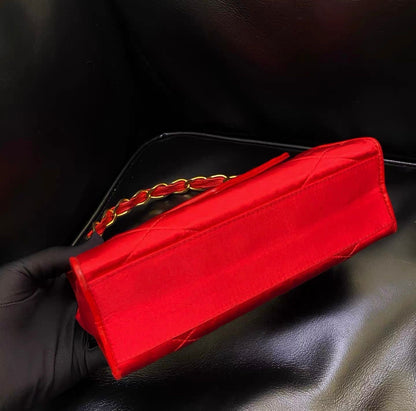 Chanel Vintage Red Satin Gold Handle bag